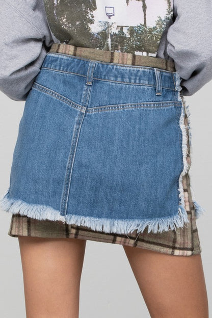 Plaid Checker Mini Denim Skirt - steven wick