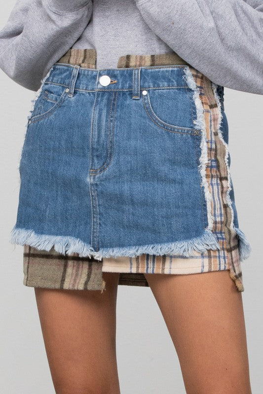 Plaid Checker Mini Denim Skirt - steven wick