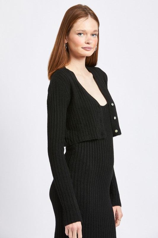 Long-sleeved Button Down Cropped Rib Cardigan - steven wick