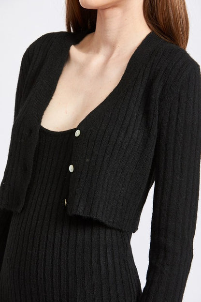 Long-sleeved Button Down Cropped Rib Cardigan