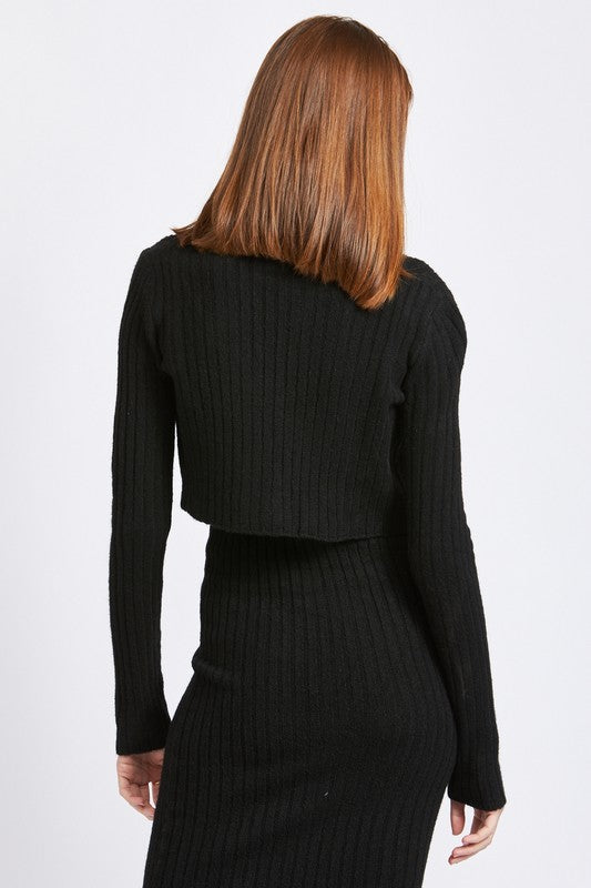 Long-sleeved Button Down Cropped Rib Cardigan - steven wick