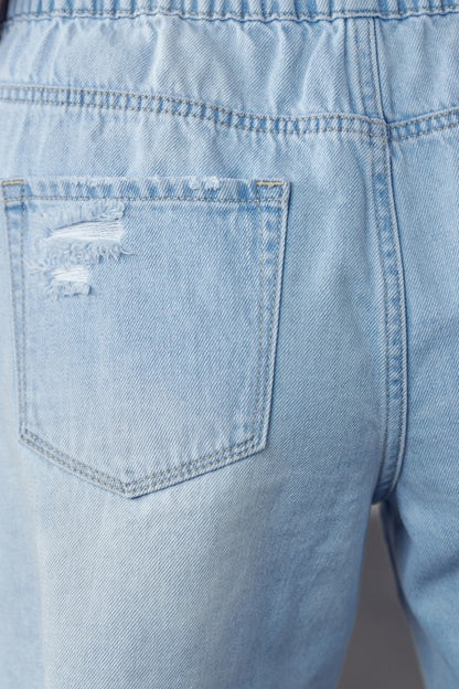 Mid-Rise Light Wash Denim Slouch Shorts - steven wick