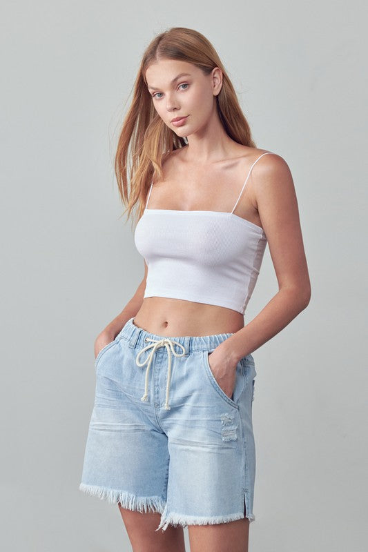 Mid-Rise Light Wash Denim Slouch Shorts - steven wick
