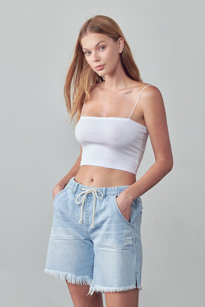 Mid-Rise Light Wash Denim Slouch Shorts - steven wick
