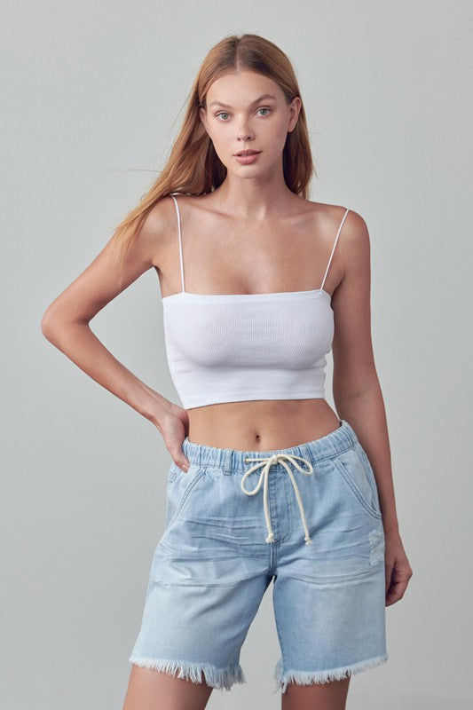 Mid-Rise Light Wash Denim Slouch Shorts - steven wick