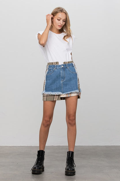 Plaid Checker Mini Denim Skirt - steven wick