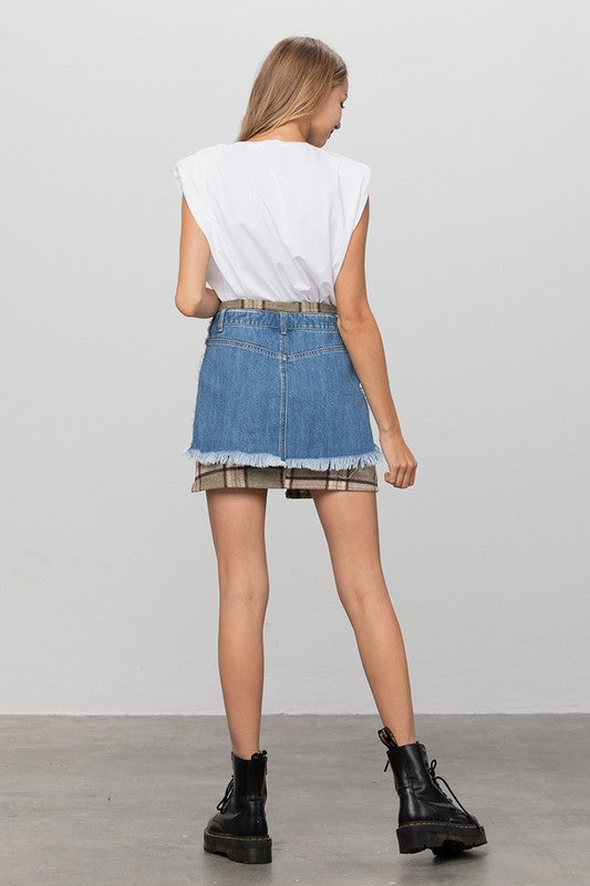 Plaid Checker Mini Denim Skirt - steven wick