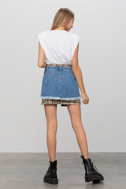 Plaid Checker Mini Denim Skirt - steven wick