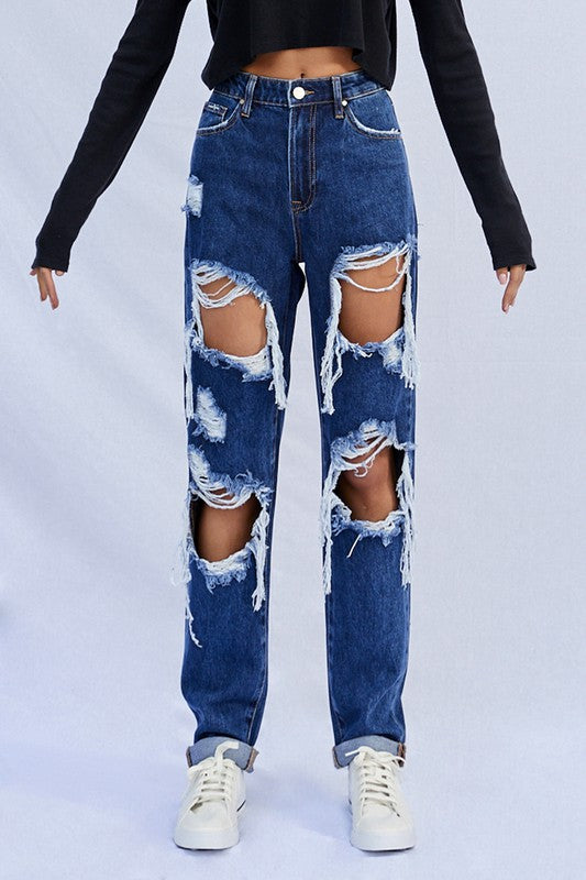 High Waist Ripped Baggy Jeans - steven wick