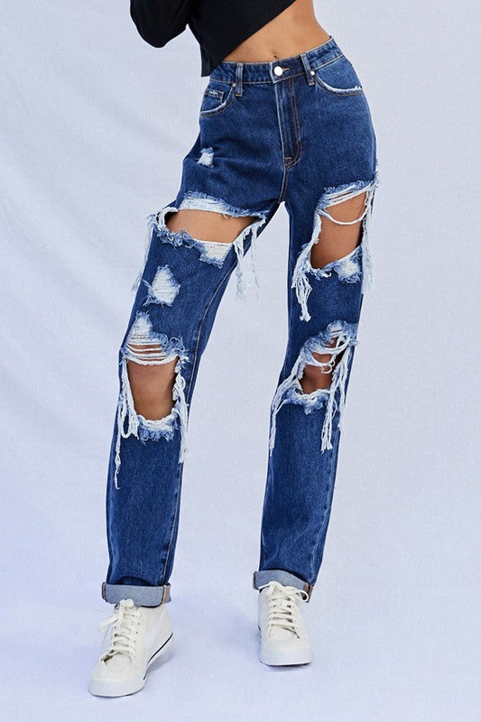 High Waist Ripped Baggy Jeans - steven wick