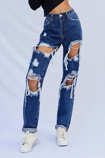 High Waist Ripped Baggy Jeans - steven wick