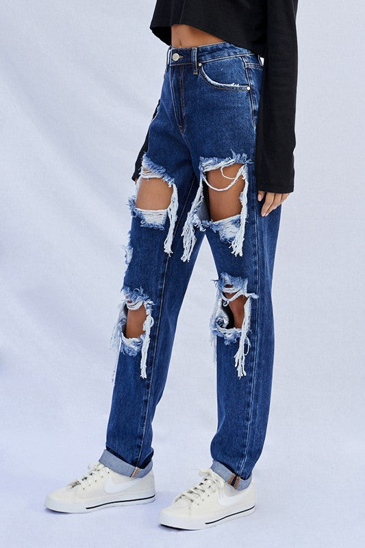 High Waist Ripped Baggy Jeans - steven wick
