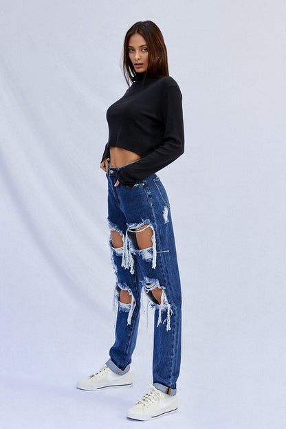 High Waist Ripped Baggy Jeans - steven wick