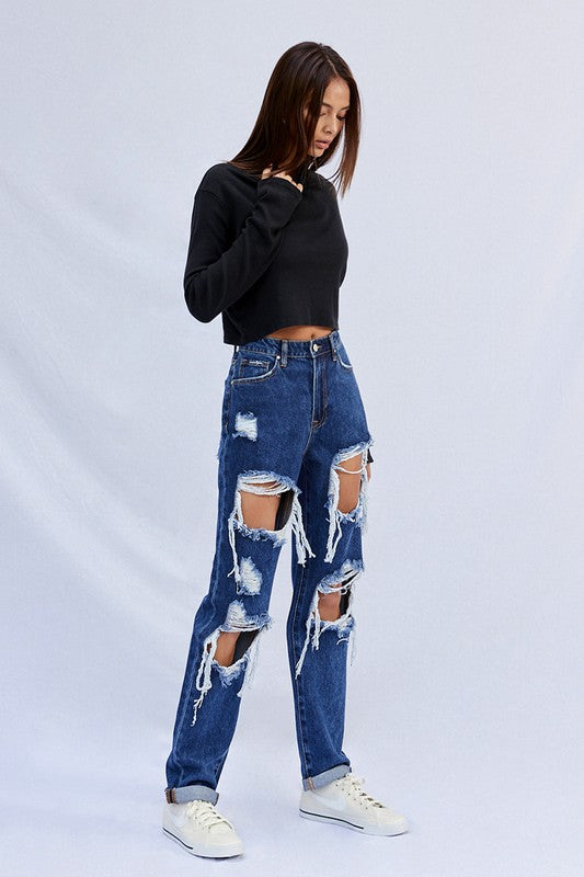 High Waist Ripped Baggy Jeans - steven wick