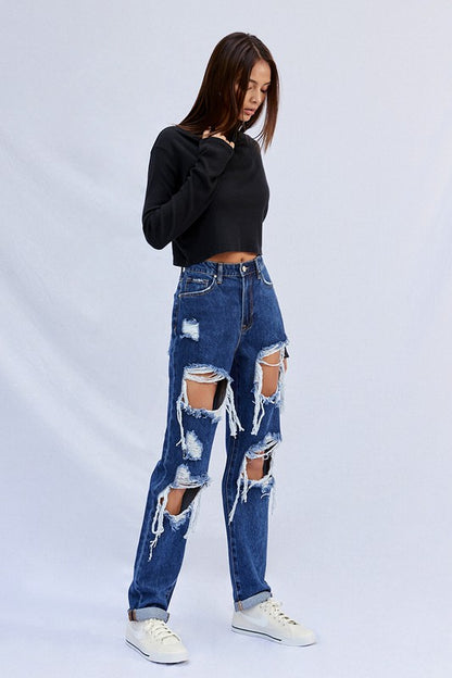 High Waist Ripped Baggy Jeans - steven wick