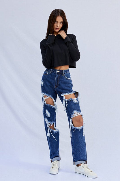 High Waist Ripped Baggy Jeans - steven wick