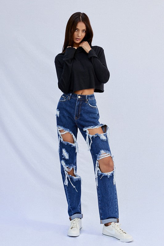 High Waist Ripped Baggy Jeans - steven wick