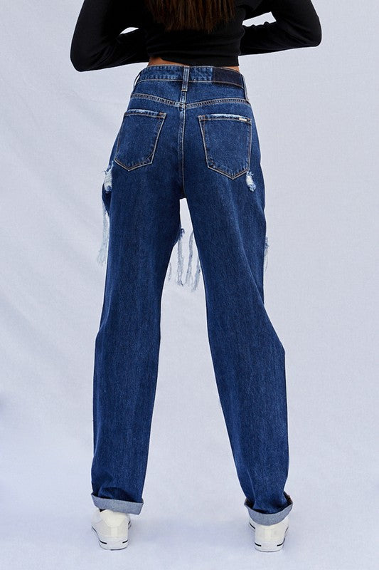 High Waist Ripped Baggy Jeans - steven wick