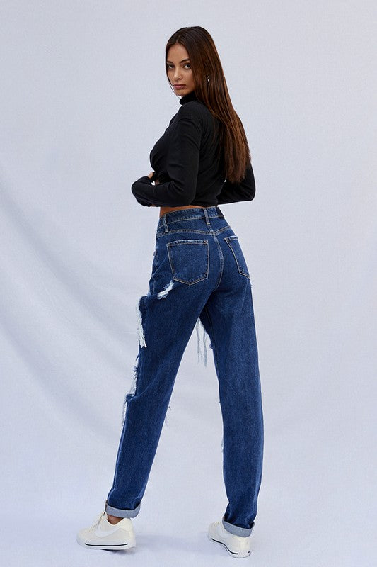 High Waist Ripped Baggy Jeans - steven wick