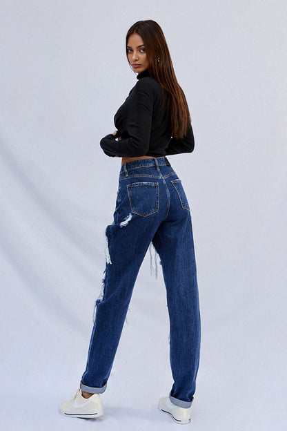 High Waist Ripped Baggy Jeans - steven wick