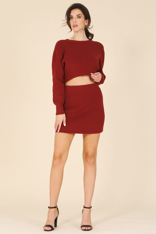 Ribbed Knit Crop Top And Skirt Set - steven wick