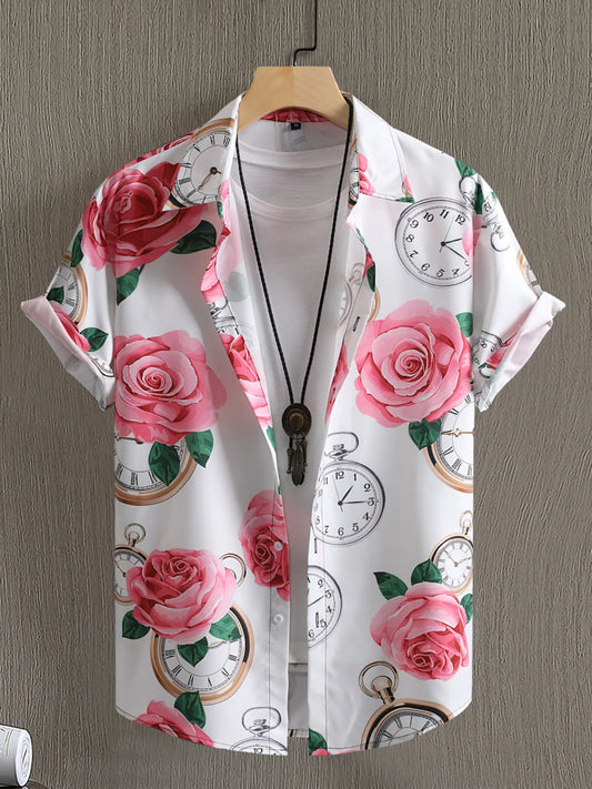 Men's Printed Button Up Short Sleeve Shirt - steven wick