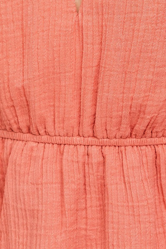 Dusty Peach Ruffle Detail V-Shape Boning Dress - steven wick