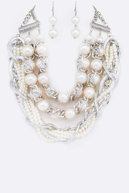 Mix Pearls Layer Statement Necklace Set - steven wick