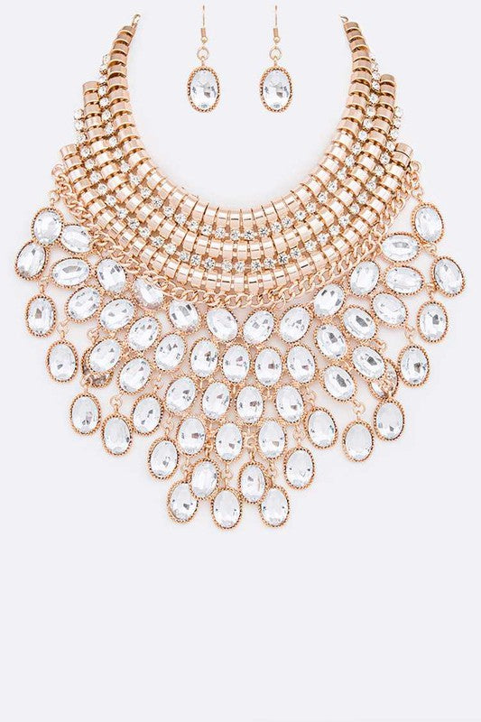 Crystal Bib Head Turner Statement Necklace Set - steven wick
