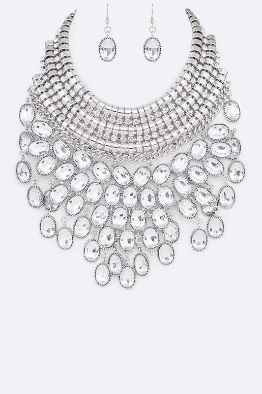 Crystal Bib Head Turner Statement Necklace Set - steven wick