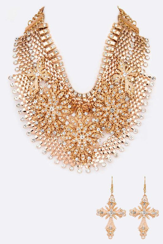 Crystal Accent Statement Bib Necklace Set - steven wick