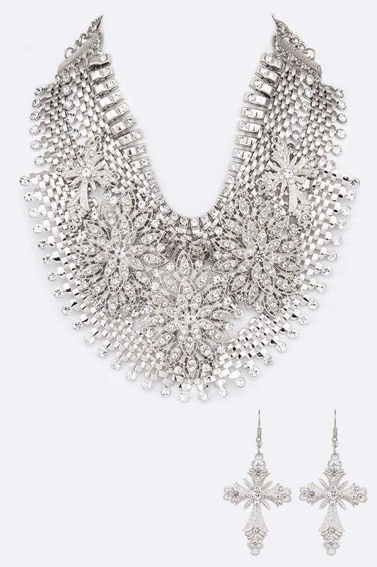 Crystal Accent Statement Bib Necklace Set - steven wick