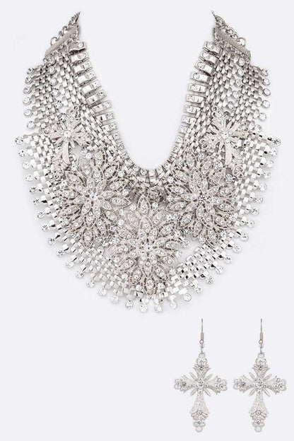 Crystal Accent Statement Bib Necklace Set - steven wick