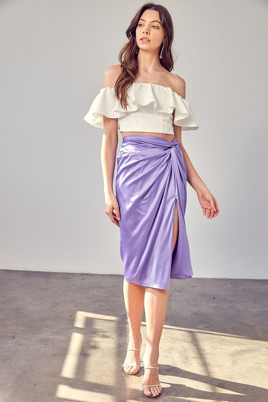 Side Gathered Skirt With Short Slit