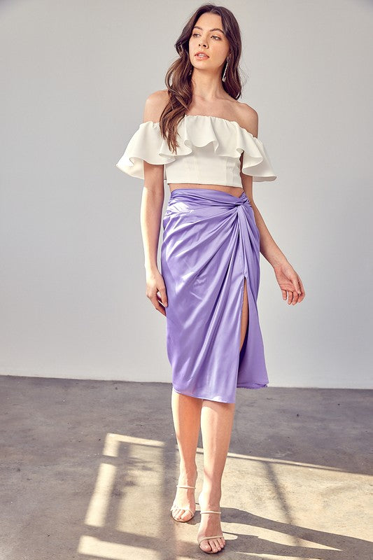 Side Gathered Skirt With Short Slit - steven wick