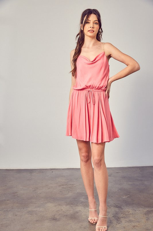 Cowl Neck Beaded Strap Dress - steven wick