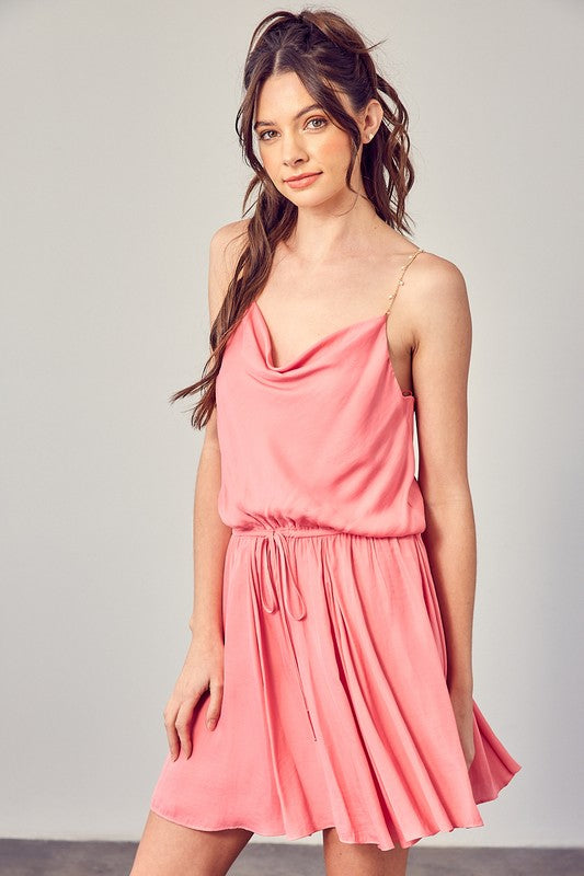 Cowl Neck Beaded Strap Dress - steven wick