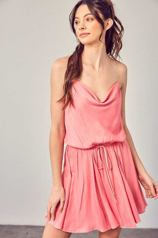 Cowl Neck Beaded Strap Dress - steven wick