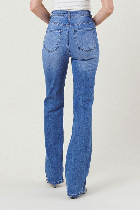 Blue High Rise Distressed Straight Leg Jeans - steven wick