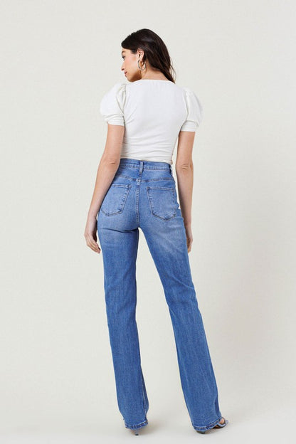 Blue High Rise Distressed Straight Leg Jeans - steven wick