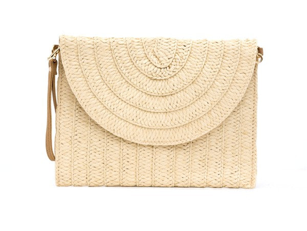 Straw Foldover Convertible Clutch Bag