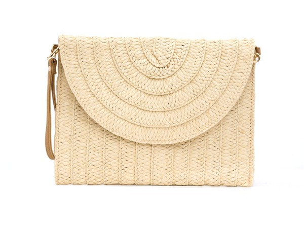 Straw Foldover Convertible Clutch Bag - steven wick