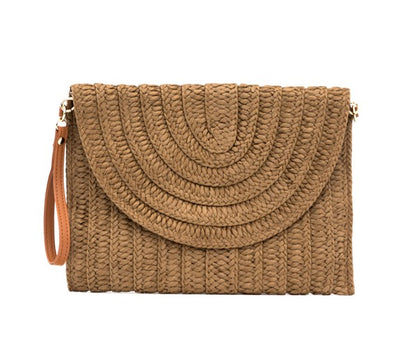 Straw Foldover Convertible Clutch Bag