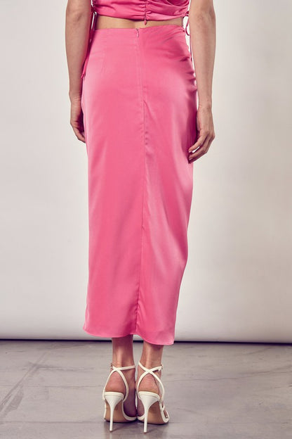 Classic One Side Gathered Midi Skirt With Tall Slit - steven wick