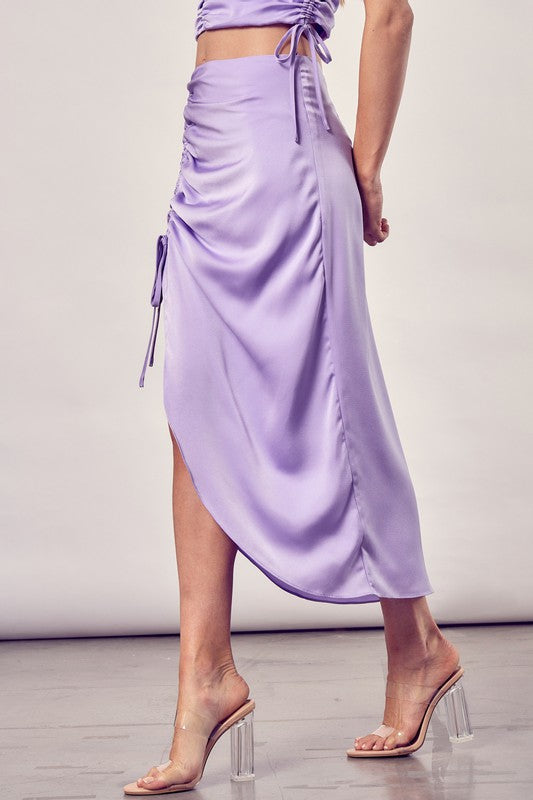 Classic One Side Gathered Midi Skirt With Tall Slit - steven wick