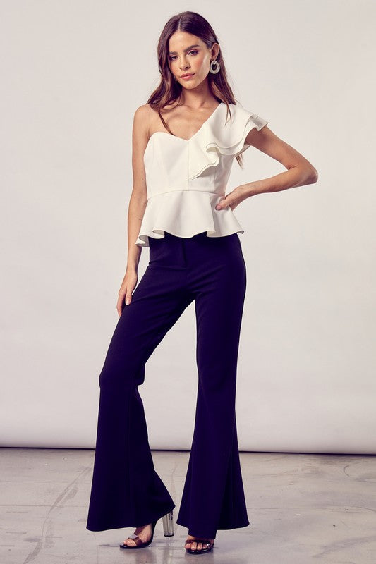 White One Shoulder Ruffle Peplum Top - steven wick