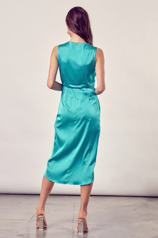 Front Tie Up And Slit Midi Wrap Dress - steven wick