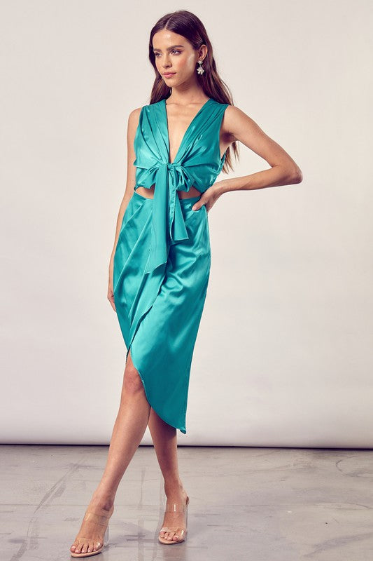 Front Tie Up And Slit Midi Wrap Dress - steven wick