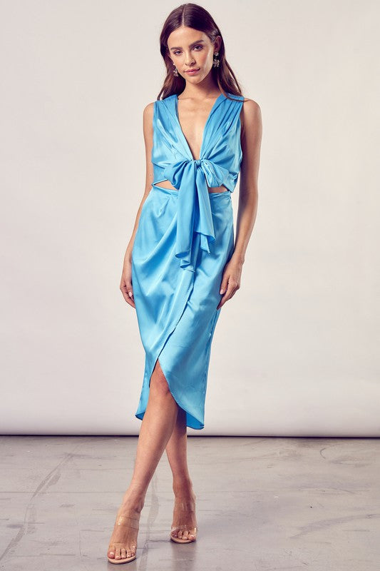 Front Tie Up And Slit Midi Wrap Dress - steven wick