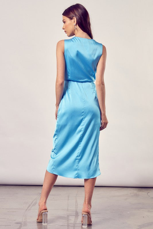 Front Tie Up And Slit Midi Wrap Dress - steven wick